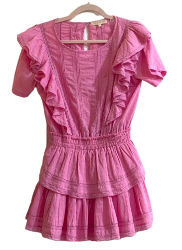 LoveShackFancy Natasha mini abito rosa caldo con orlo in pizzo taglia P XS - Foto 2 di 14