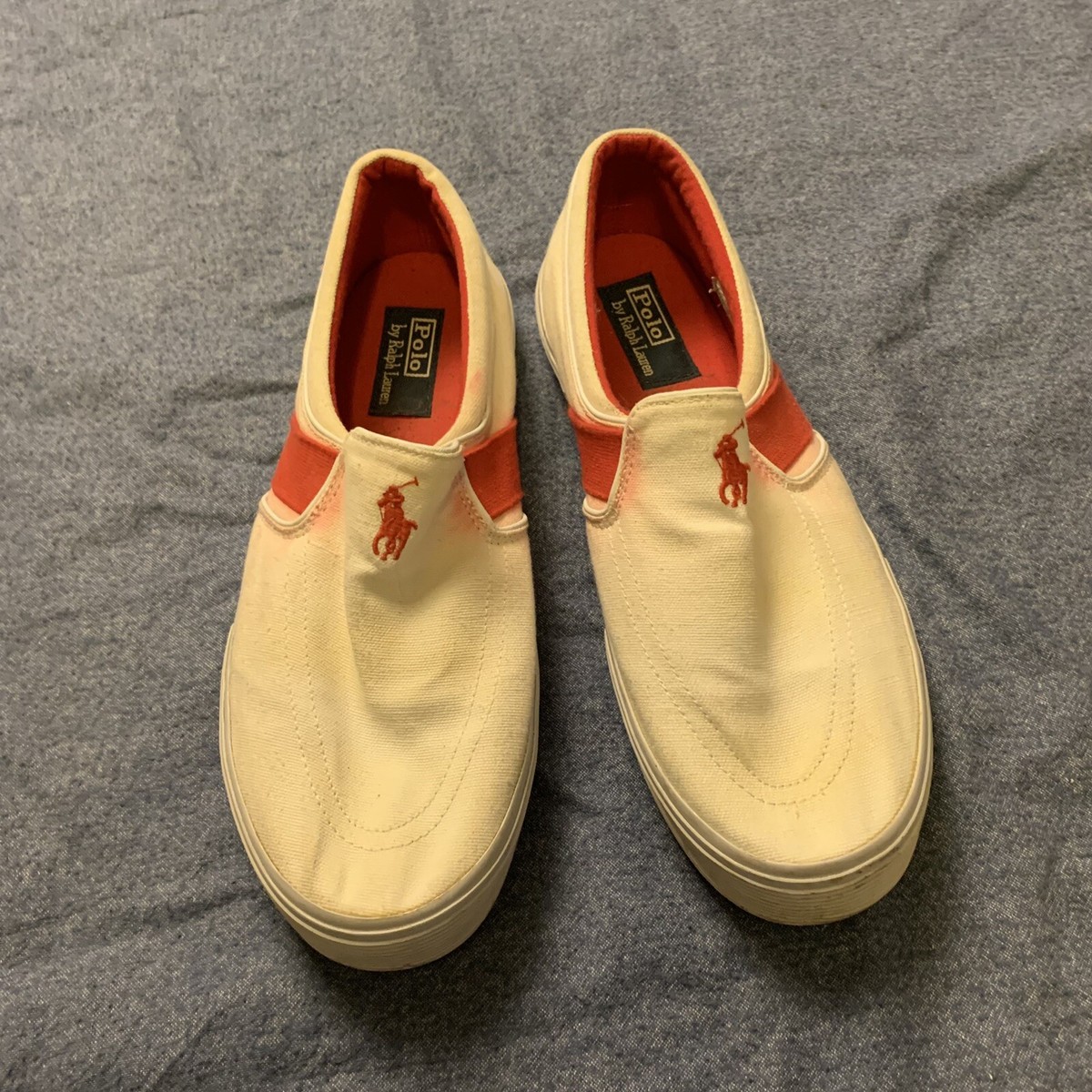 Mens Vintage Polo Ralph Lauren Fakenham Cream Canvas Slip on  display picture 2