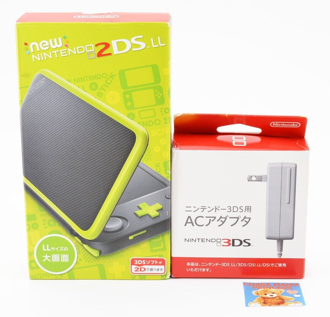 New Nintendo 2DS XL LL Console Lime Green Black w/Box Adapter