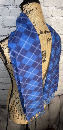 Childrens Blue Argyle Woven Winter Polyester Scarf 48”x10” - Picture 3 of 7