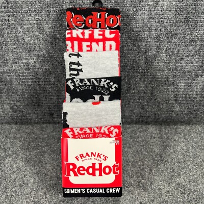 Frank's Red Hot Sauce Socks 6 Pair CREW SOCKS Men Size 8-12 Bioworld New