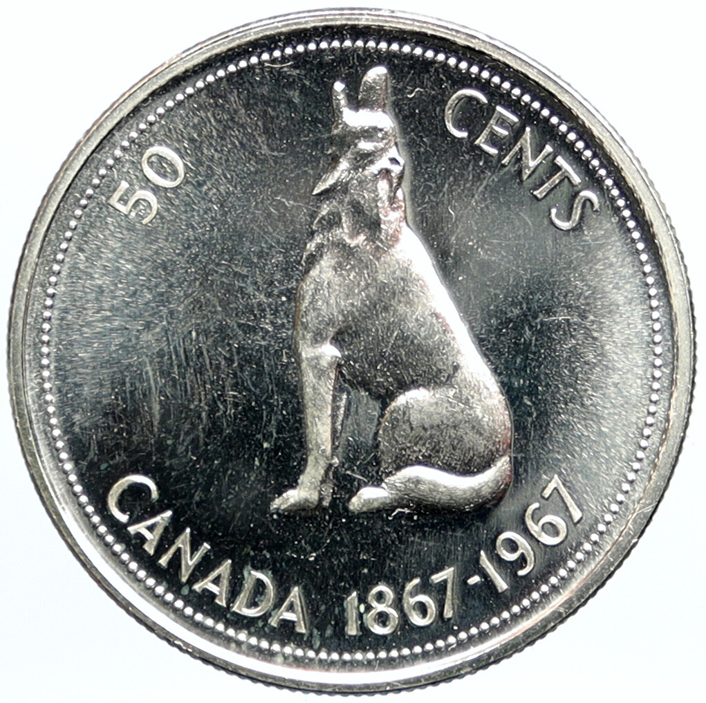 1967 CANADA Queen ELIZABETH II Wolf Howls Vintage Silver 50