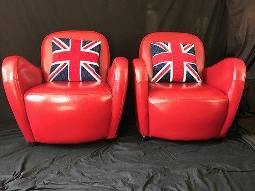 Pair-Art-Deco-Chesterfield-Style-Italian-Ferrari-Red-Leather-Slim-Club-Armchairs