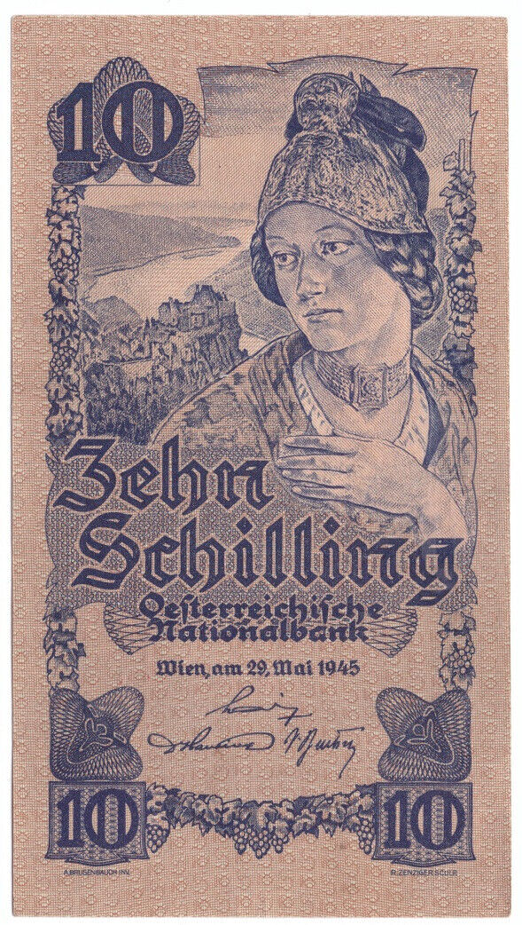 Banknote 10 + 20 Schilling 1945,VZGL,minimal bestoßen,Austria paper money