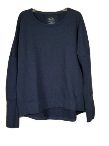 Fruit of the Loom Women Small Blue Cotton Blend Adjust Sleeve Ltwt Pullover NWT