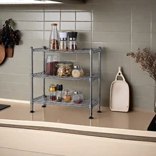 3-Tier Countertop Kitchen Storage Rack - Adjustable, Wire & Silver Kitchen Rack