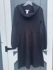London Times Ribbed Knit Sweater Dress Kimono Sleeves Black Size M