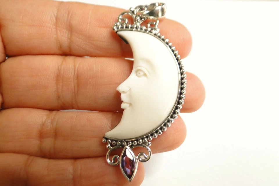 Colgante de plata de ley 925 amatista media luna tallada media luna Foto 2 de 4