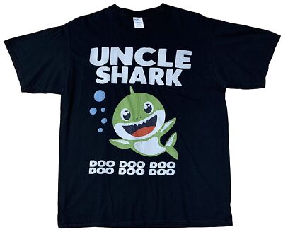 Uncle Shark Do Do Do Do Do Do Baby Shark T-shirt Size XL Black 100% Cotton