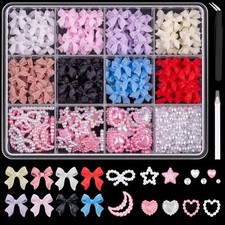 3D Nail Charms and Pearls Set 600 Pcs 8 Colors for DIY Nail Art Decoration