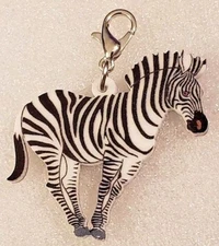 Zebra Black & White Stripes Double-Sided Acrylic Purse Charm Zipper Pull Jewelry