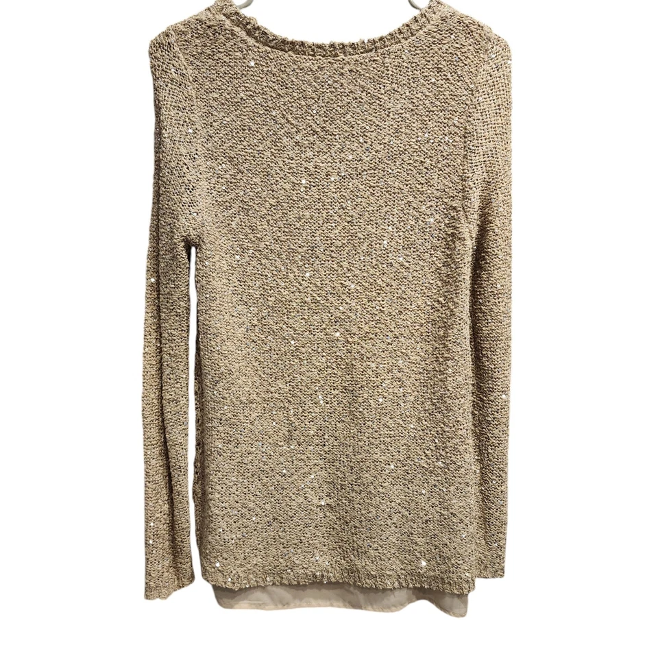 Suéter tejido en capas de lentejuelas de ganchillo tostado Top vacaciones glamour hada S Y2K Foto 2 de 4