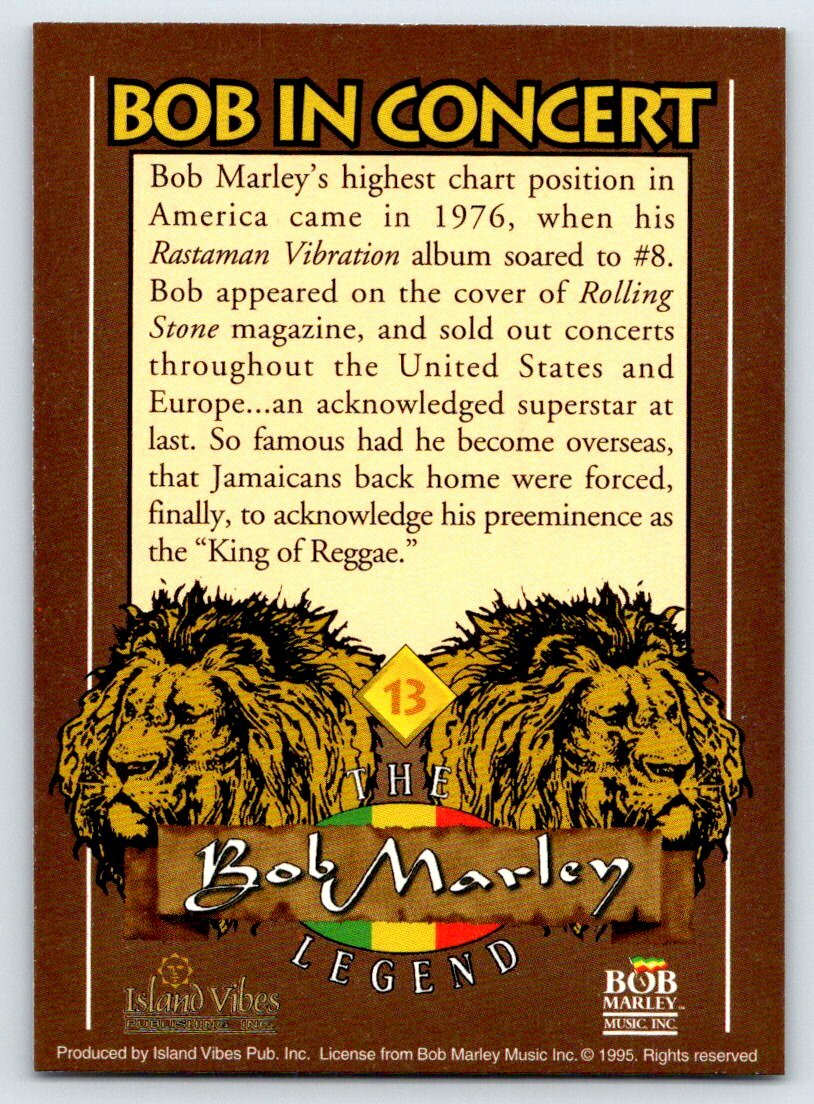 BOB MARLEY THE LEGEND #13 Trading Card Island Vibes B91 | eBay