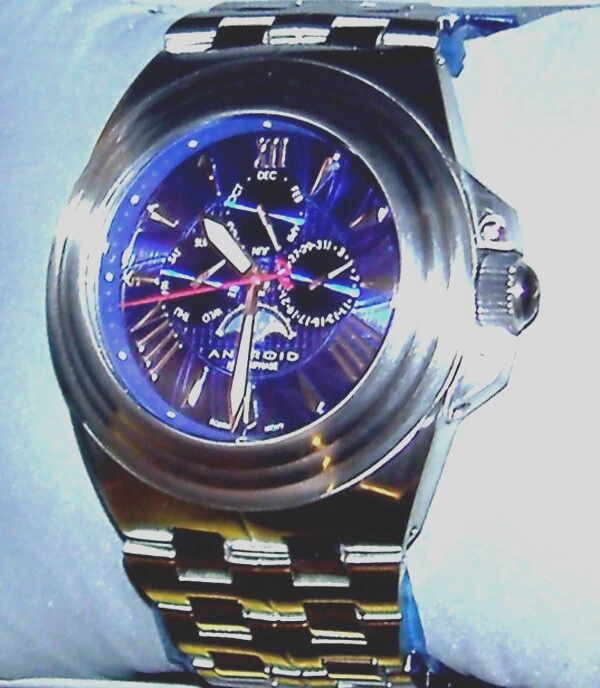 VERY RARE Unique Spiral Sapphire Blue Dial Moon Phase SWISS Mens watch FREE SHIP