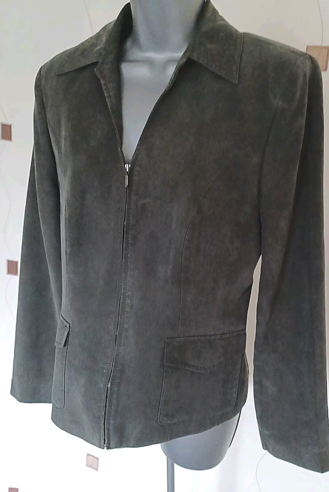 JACKET BLAZER TOP MEDIUM M 14 42 KHAKI GREEN LINEN LYOCELL MIX CLASSIC CASUAL-image