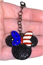 Large Black Minnie Mouse USA Flag Charm Zipper Pull Keychain Add On Clip