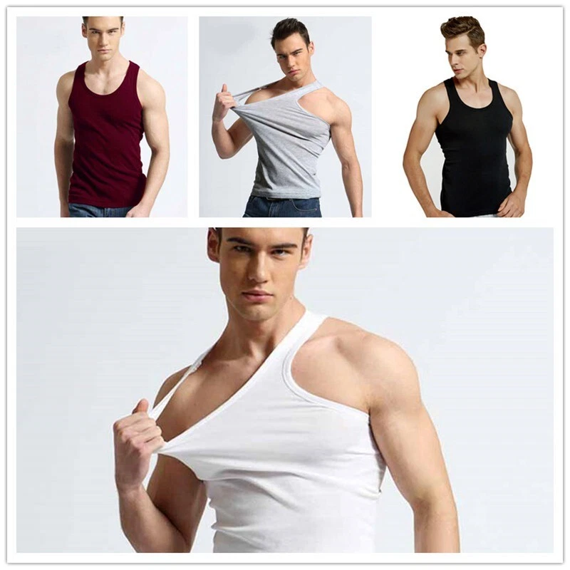 MEN RIBBED COTTON MENS WHITE VEST PLAIN VESTS 100 VESTS