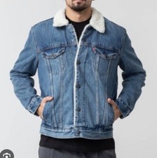 Levi's Men's Blue Denim Sherpa Trucker Jacket Silver Tab 2XL New Relaxed Fit