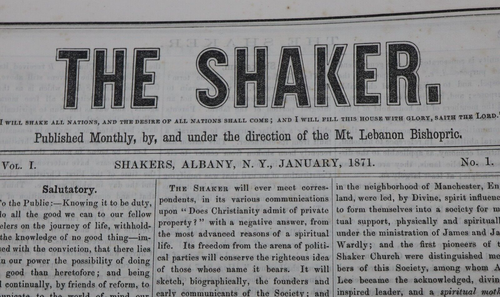 Antique 1871 The Shaker Newspaper Vol 1 No 1 Mt Lebanon NY Rare First Issue D3
