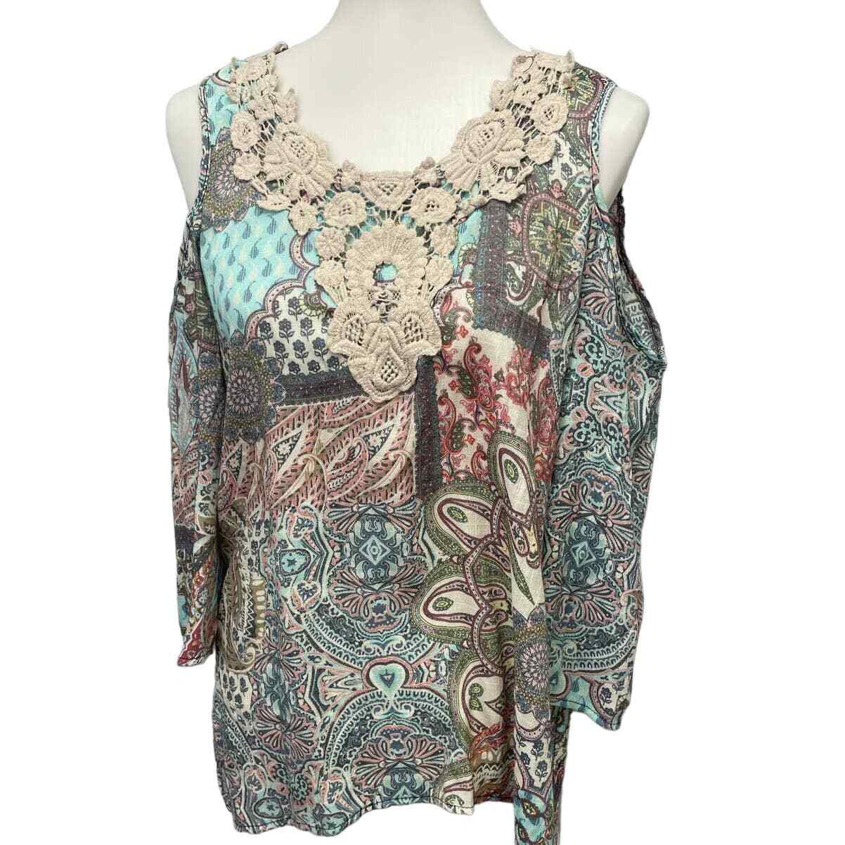 Spense Womens Medium Boho Patchwork Lace Cold Sho… - image 1