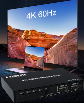 4K 60hz HDMI Matrix 2x4 2 In 4 Out 3D Switch Splitter Audio Extractor Converter