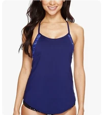 TYR Navy/Blue Cyprus Shea 2-In-1 Tank Swim Top Swimwear Women's Large