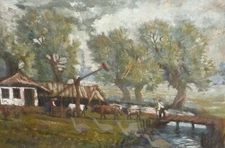 70s realist oil painting countryside landscape