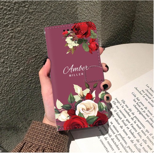 Flip Leather Case For iPhone 16 Pro Max 13 14 15 Flower Personalised Phone Cover - Picture 39 of 108