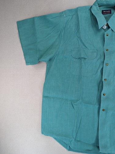 VTG Twickers Shirt Mens XL Green Short Sleeve Button Up 100% Linen Classiccore - Picture 3 of 13