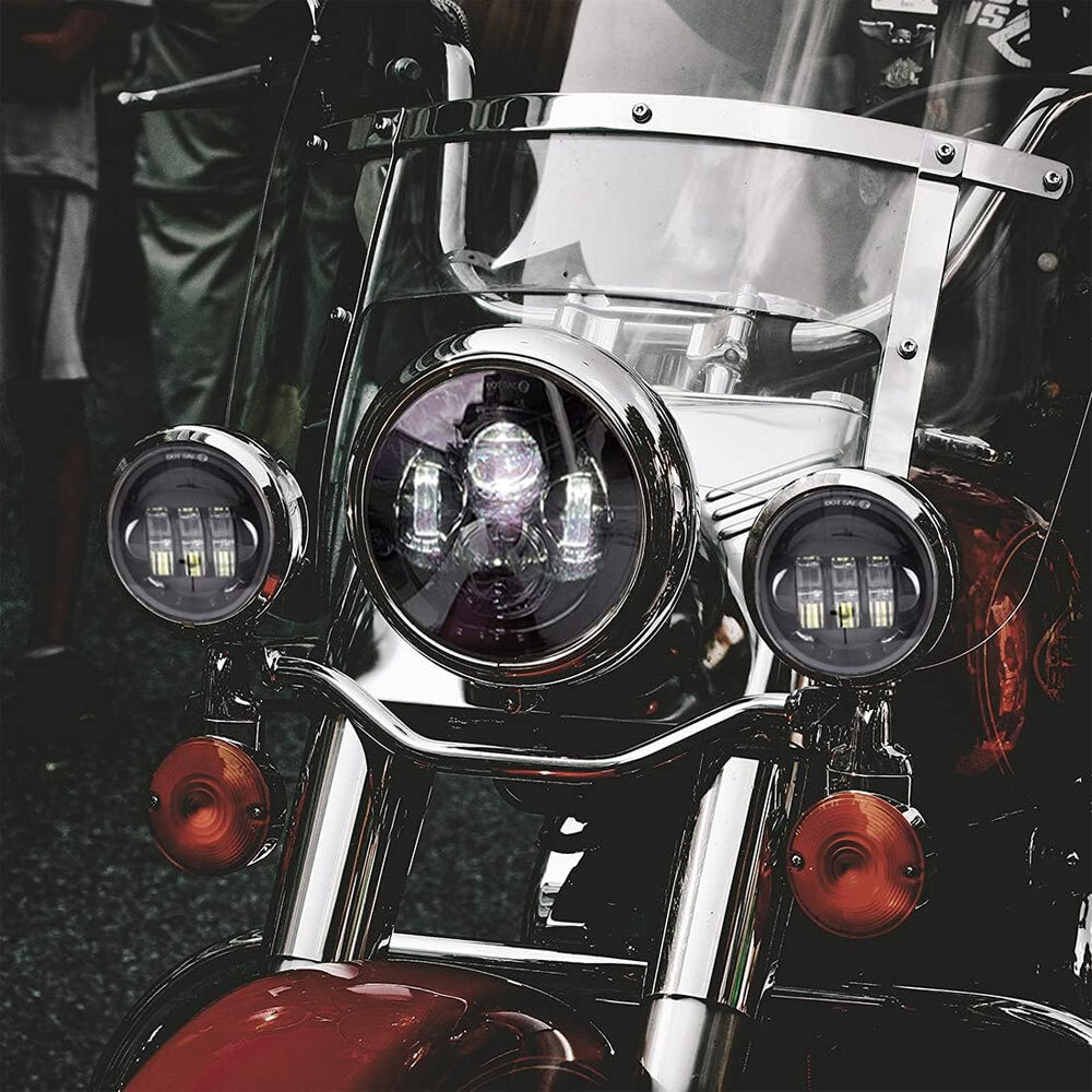 7-Inch LED Headlight + 4.5-Inch Passing Fog Lights Set For Harley Softail Deluxe FLSTN – Black Housing