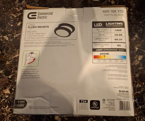 Commercial Electric 13 in. Matte Black Edgelit 3CCT LED Flush Mount (2-Pack) - Picture 2 of 5
