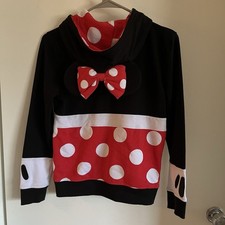Disney Parks Minnie Mouse Zip-up Hoodie With Mouse Ears  Bow Junior Sz L