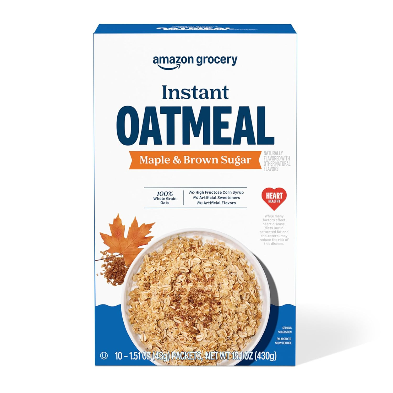 , Maple & Brown Sugar Instant Oatmeal, 15.1 Oz, 10 Ct (Previously Happy Belly, P