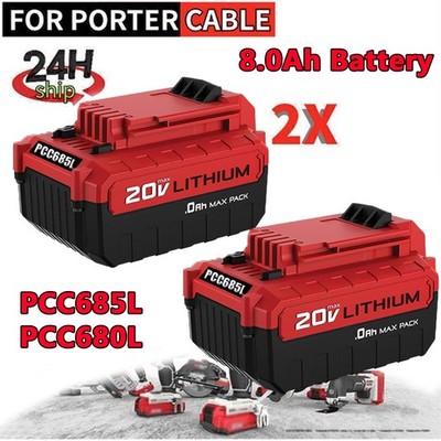 1-2Pack 8.0Ah 20Volt For Porter Cable Battery 20V MAX Lithium PCC680L PCC685L