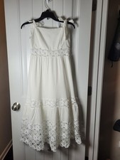 Lulu Women's Cheery Days White Swiss Dot Tie Strap A-Line Dress. Size Medium M