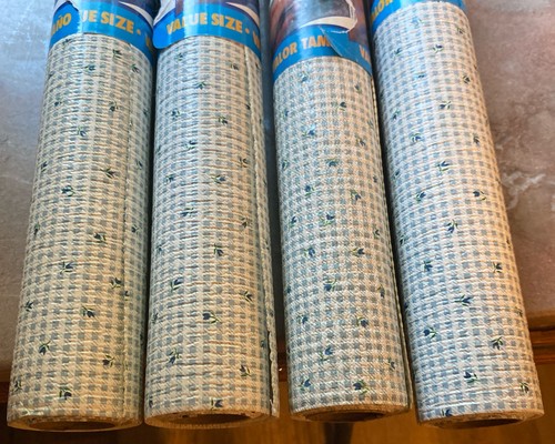 4 Vtg Duck Smooth Top Easy Shelf Liner 20in x5ft NonAdhesive Blue Gingham Floral - Picture 3 of 3