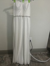 Strapless White Beaded Gown with Sequins