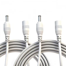 DC Power Extension Cable 12V Cord 5.5mm x 2.1mm Connector White 2 Pack