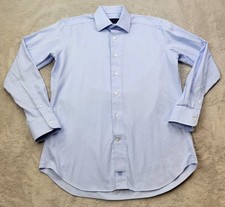 David Donahue Dress Shirt Mens 15.5-34/35 Blue Trim Cotton Long Sleeve