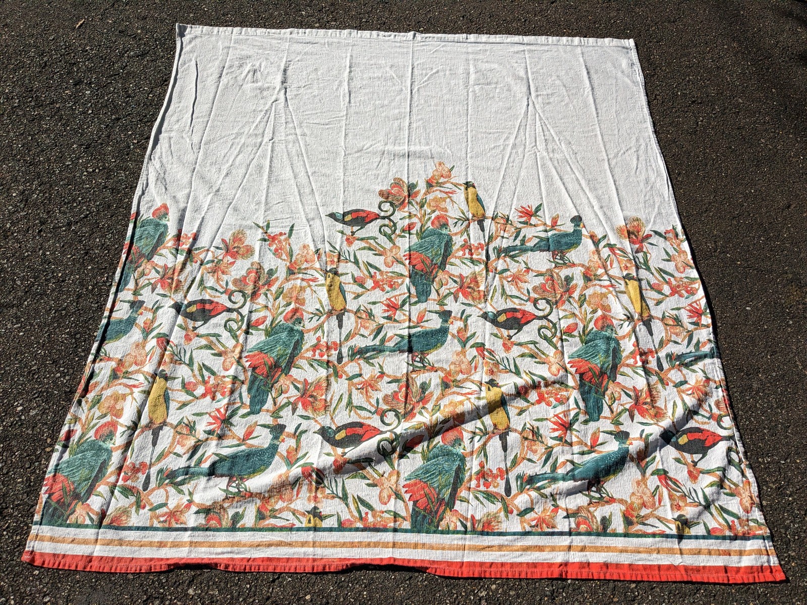 OPALHOUSE JUNGALOW FLORAL BIRDS TEAL GREEN YELLOW WHITE (1) SHOWER CURTAIN 71X72