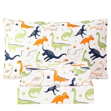 Kids Twin Sheet Set Dinosaur Printed - 3 Piece Cartoon Dino Soft Microfiber Bed