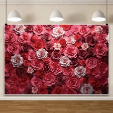 10x8ft Pink Red Rose Wall Backdrop for Proposal Party Photography Background Set