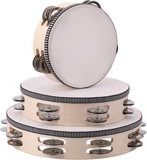 3Pack Double Row Tambourine for Adults 6 Inch 8 10 Wooden...
