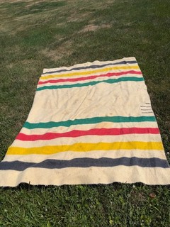 1930s vintage Pendleton Glacier Park Throw Blanket Virgin Wool Striped 51x74”