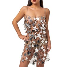 Womens Hollow out Bikinis Chain Harness Star Sequins Tassel Skirt Chain for Club