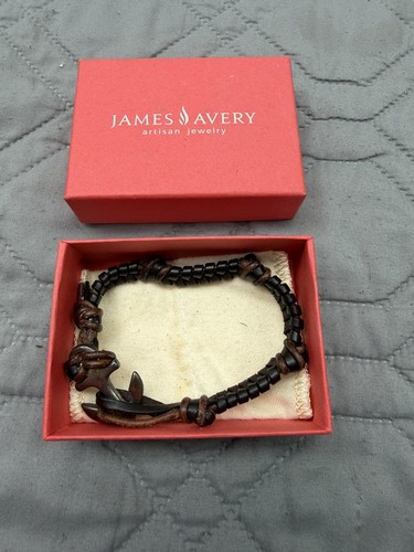 Retired James Avery 925 Sterling Silver Anchor Leather Bracelet Brown 7.5”