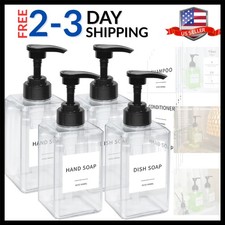 Clear 15oz Soap Dispenser Set - Thickened Plastic with Waterproof Labels, 4-Pack
