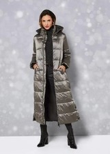 Damen Maxi Steppmantel Gehschlitze Silber Grau Longline Mantel Wintermantel 36