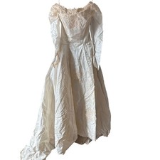 Vintage Ivory Lace Applique Wedding Dress Train Small 27" Waist