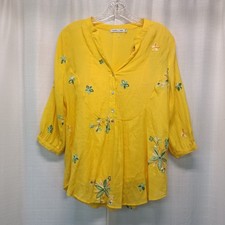 Figueroa  Flower Yellow Floral Embroidered Boho Tunic Top Small Cottagecore